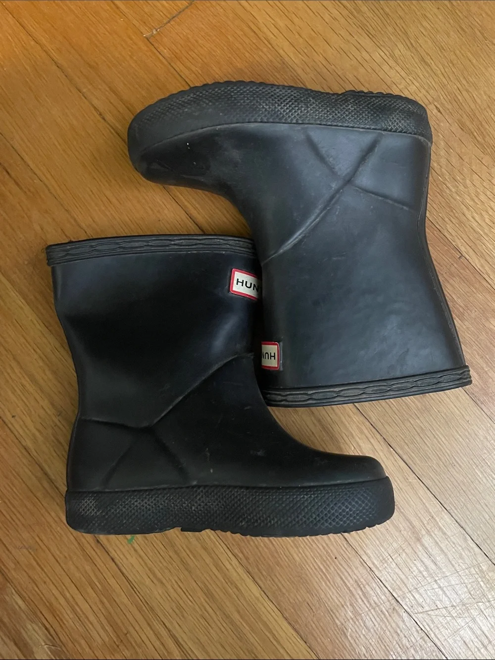 Hunter Kids Matte Black Rain Boots with Logo